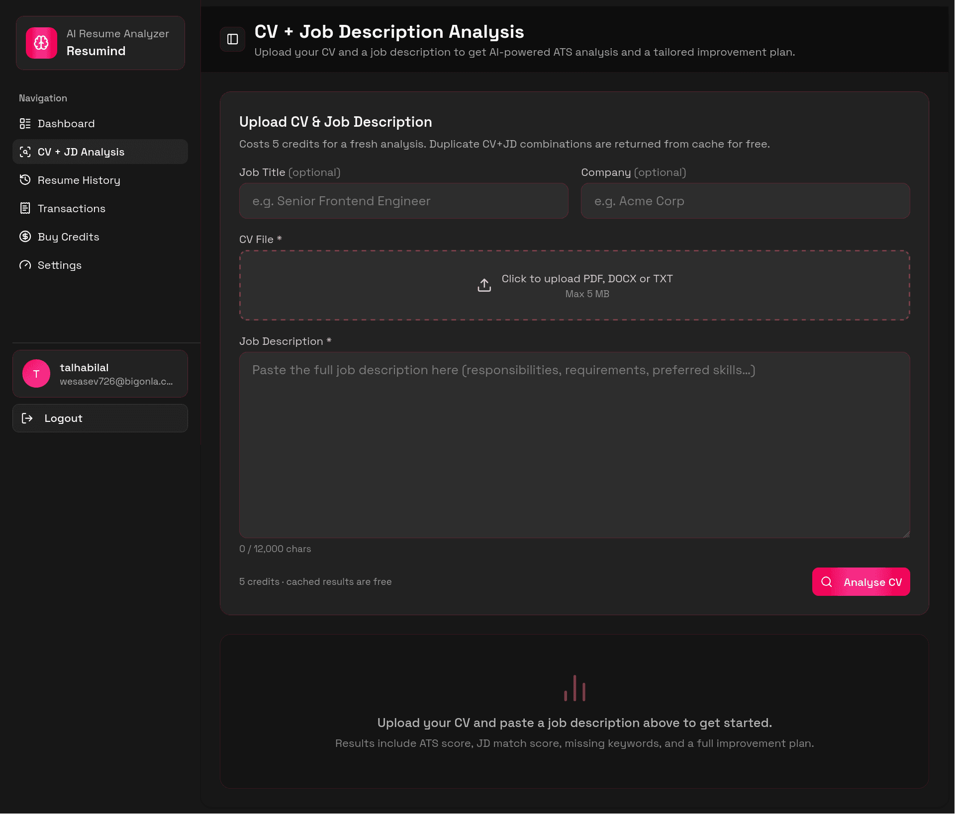 Resumind resume upload form