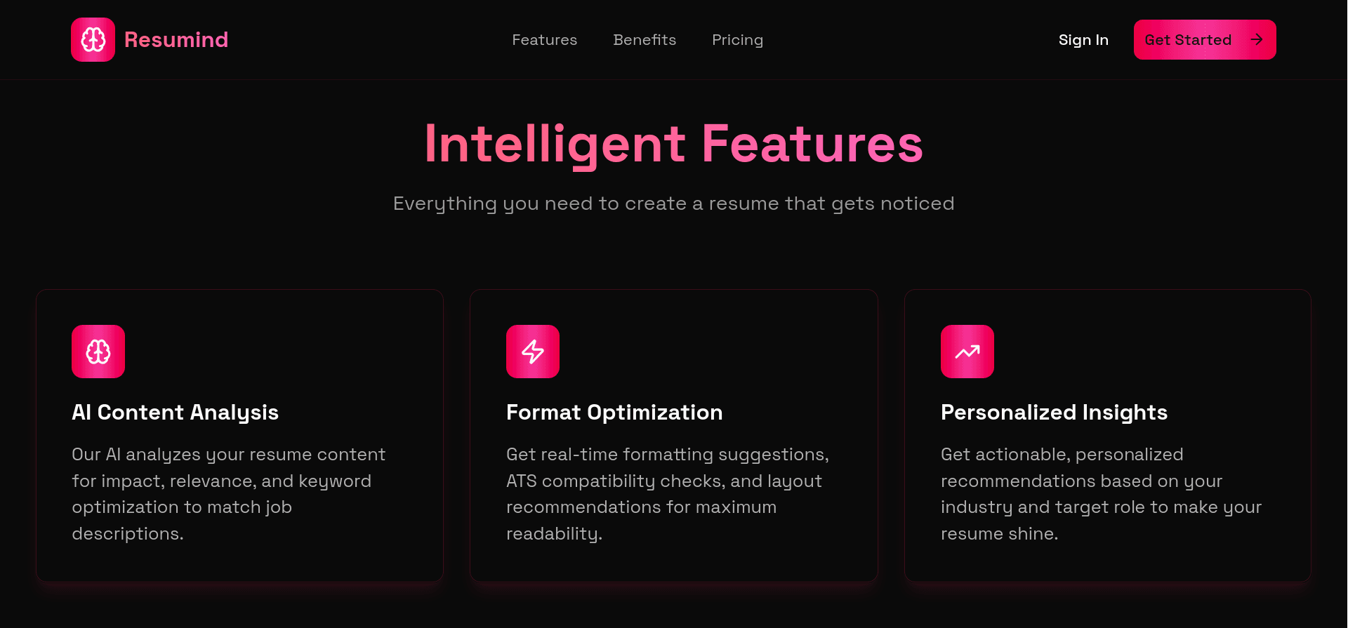 Resumind features section
