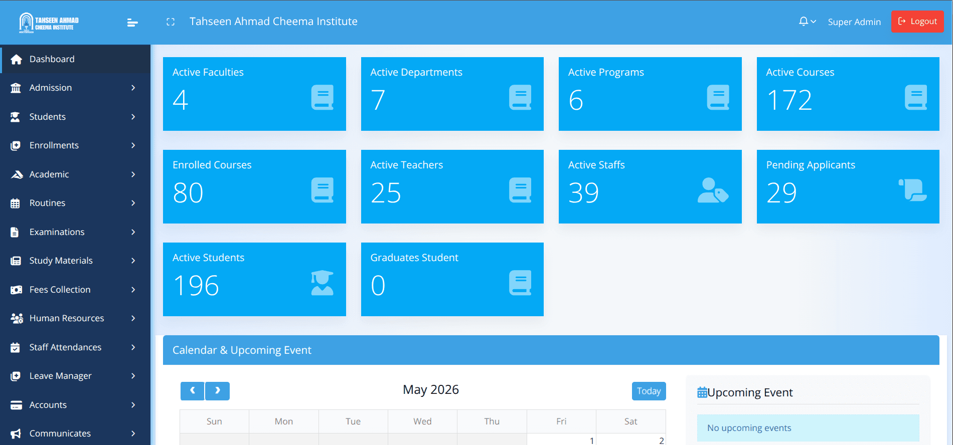 TACI — Institution Management System screenshot