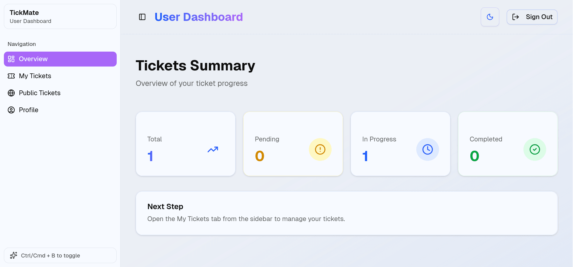 TickMate user dashboard