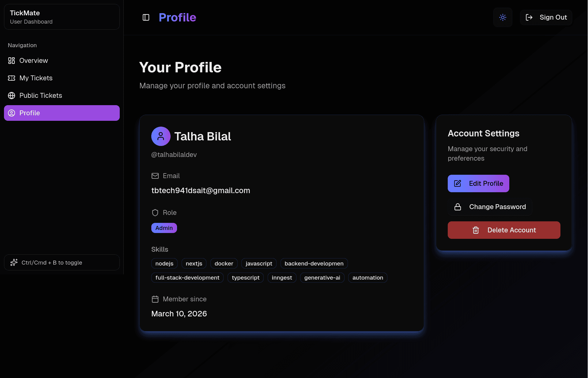 TickMate profile settings