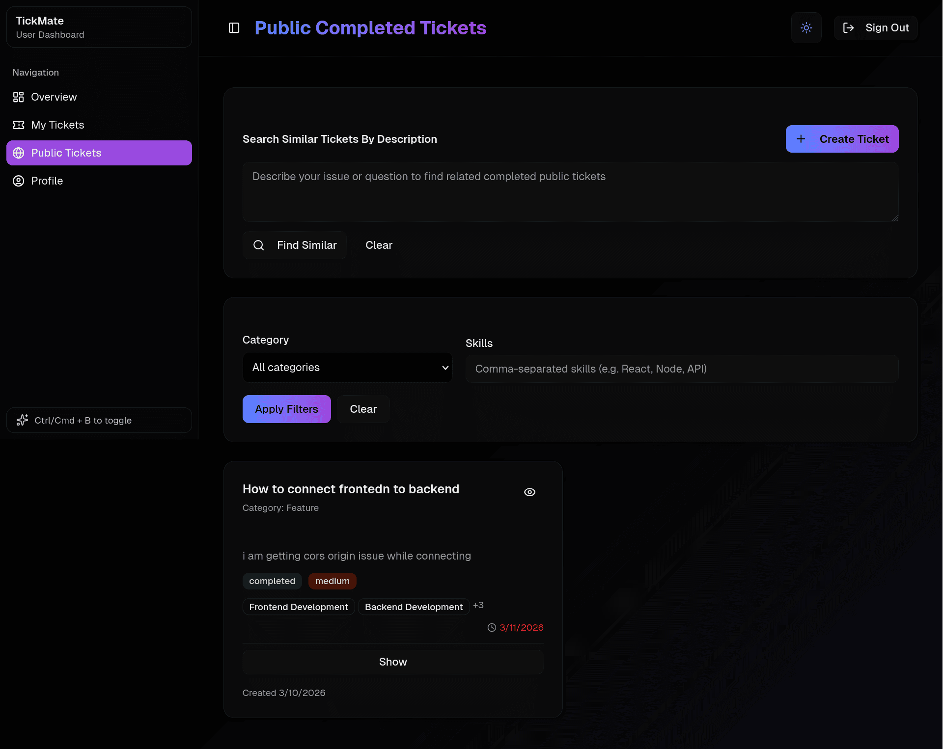 TickMate public resolved tickets