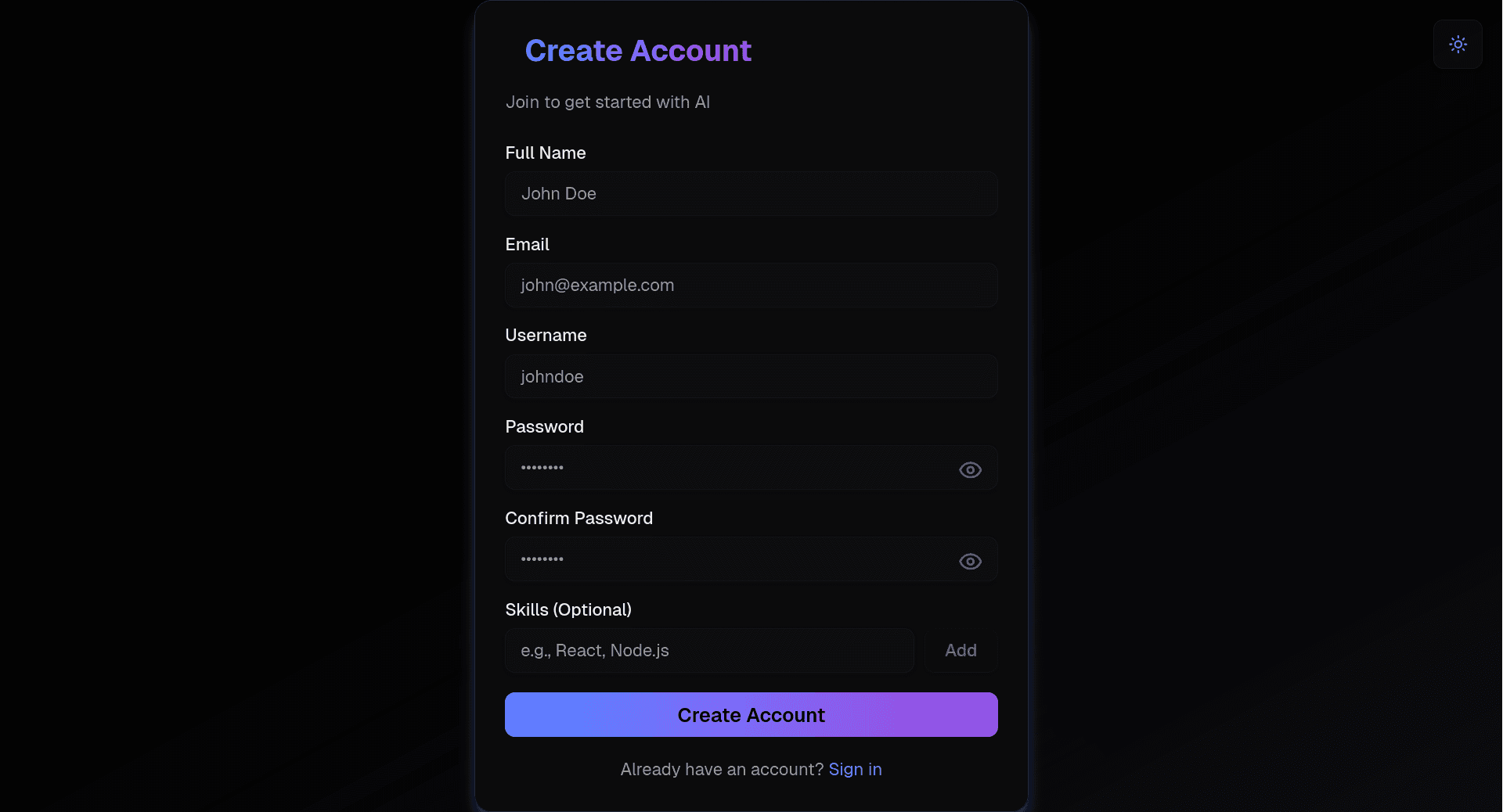 TickMate sign up page