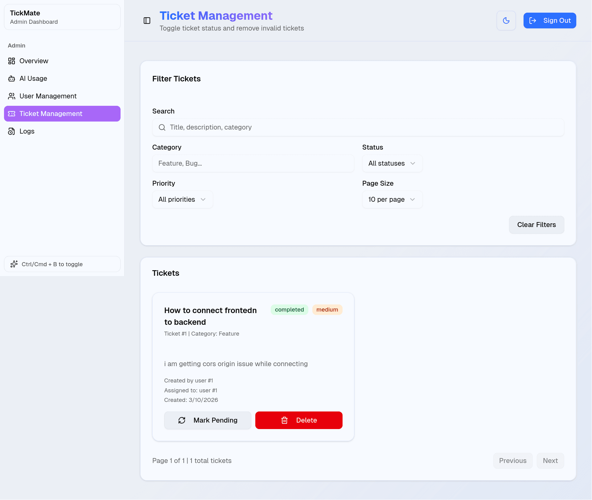 TickMate ticket management light mode
