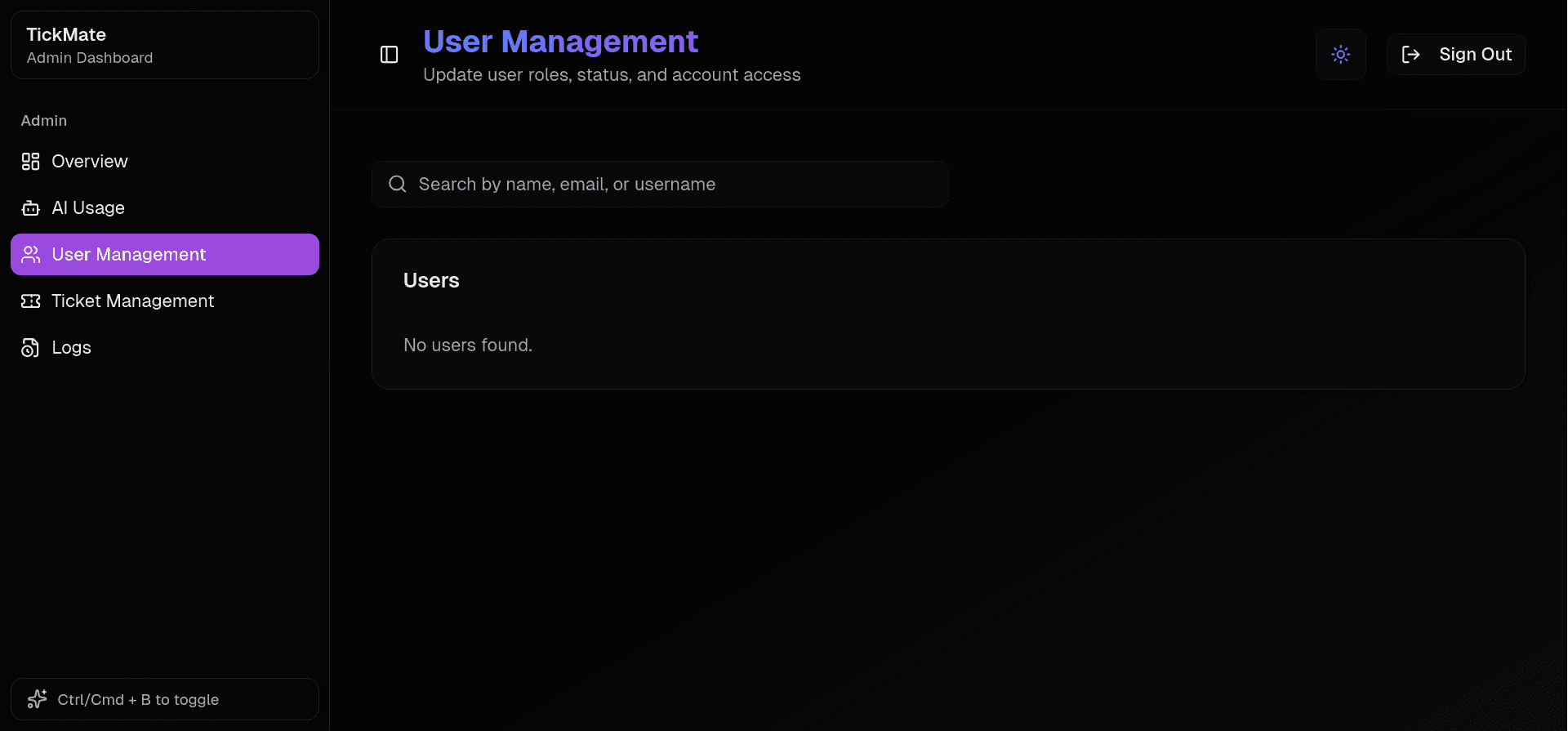 TickMate user management panel
